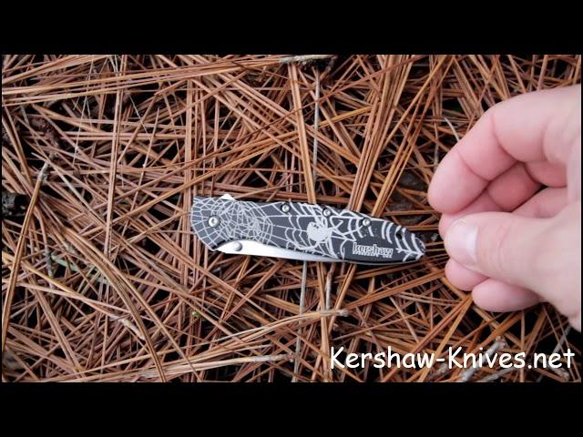 Kershaw Leek with Black Widow and Spider Web Engraved on Handle - Kershaw-Knives.net