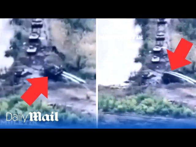 Dramatic moment: Russian tank falls off narrow bridge and 20 more tanks destroyed by Ukrainian mines