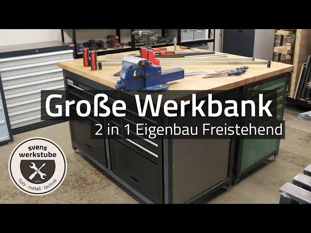 Große Freistehende Werkbank - Eigenbau mit Werkzeugschränken