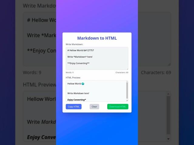 Markdown to HTML Converter using HTML JavaScript & TailwindCSS  #tailwindcss #javascript #markdown