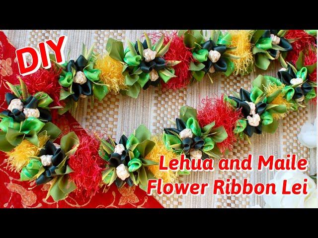 How To Make Red and Yellow Lehua and Maile Flower Ribbon Lei