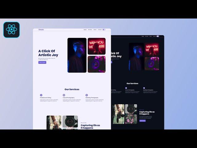 React JS Website Project With Dark Theme for Beginners | Artistic