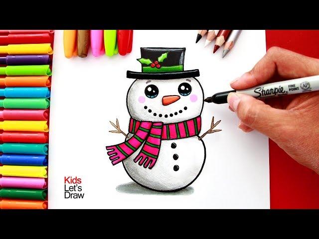 Aprende a Dibujar un MUÑECO DE NIEVE navideño clásico | How to Draw a Cute Classic Christmas Snowman