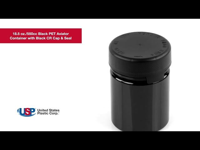 18.5 oz./550cc Black PET Aviator Container with Black CR Cap & Seal| U.S. Plastic Corporation®