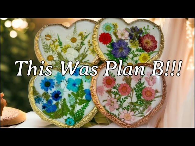 #491 Plan B Resin Heart Coasters With Pressed Flowers - WOW!