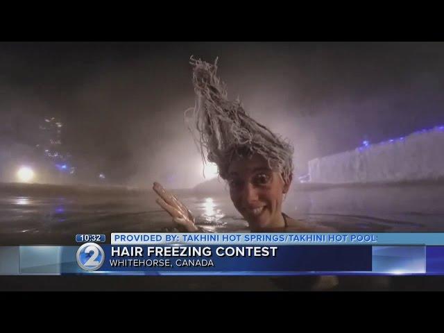 Freezing temperatures spark wild hairdos at Canada hot springs