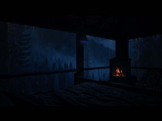 Fall Asleep Instantly with Calming Rain and Fireplace  - Goodbye Stress!