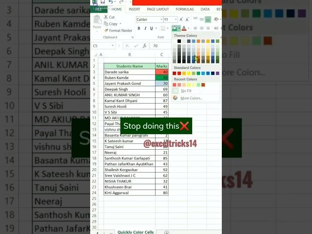 Shortcut to replace background color of multiple cells in excel | Quickly color cells formula
