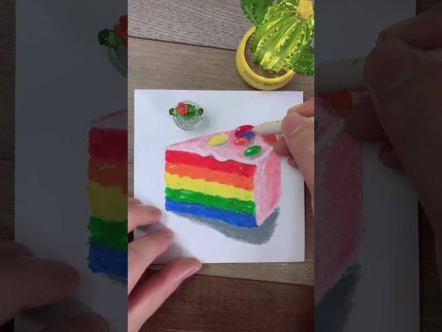 How to draw cake + rainbow with oil pastels #piclove #cake #cakeideas #rainbow #drawing #oilpastel