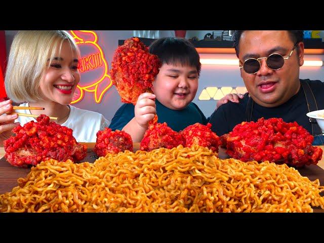 Funny MUKBANG Spicy Chickens Noodles with my SON