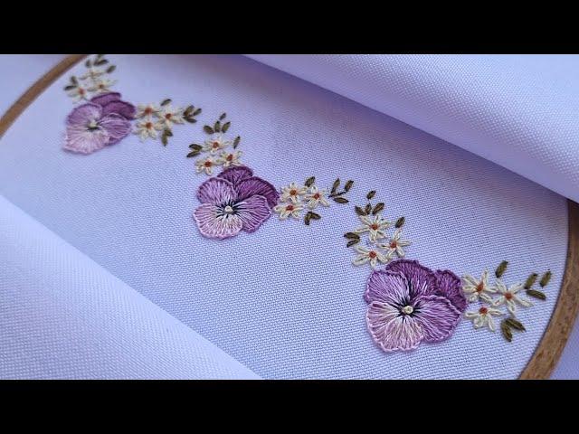 Border Embroidery Viola & Daisy - Easy flower stitches