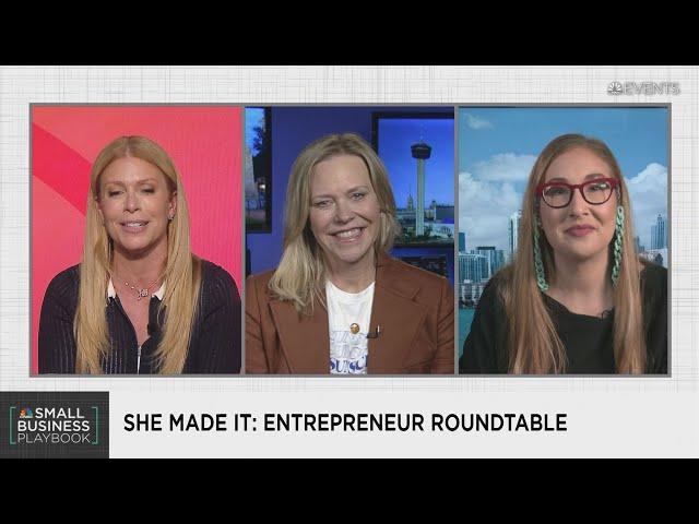 She Made It: Entrepreneur Roundtable Holly Thaggard & Maxeme Tuchman with Jill Martin at CNBC Events