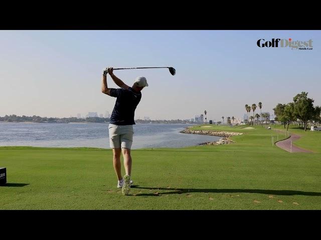 DP World Tour players on the 17th tee at Dubai Creek