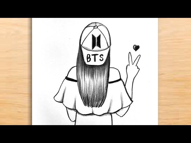 Easy BTS Drawing | How to Draw a Girl with BTS Cap | BTS Girl Drawing | BTS Army Pencil Sketch