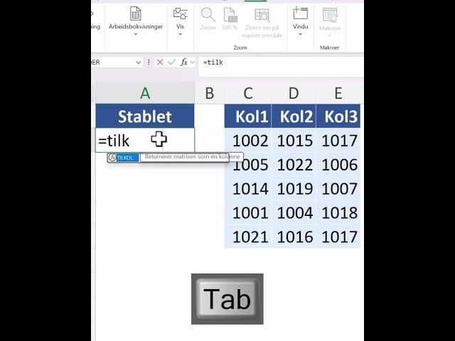 Excel på norsk: Stable data fra flere kolonner med TILKOL() #excel #excelguru #exceltips