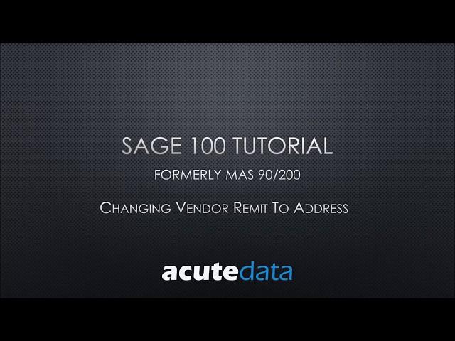 Sage 100 Vendor Remit To Address