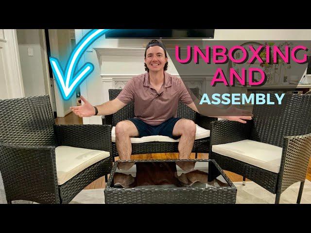 FDW Patio Furniture Set 4 Pieces Outdoor Rattan Chair Wicker Sofa Set Unboxing and Assembly!