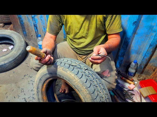 Restoration of Old Tires at Local Repair Workshop | Unique Process of Repairing Car Tires