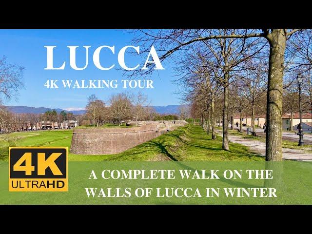 4K UHD - WALKING ON LUCCA WALLS IN WINTER - 