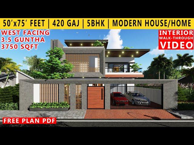 50' x 75' FEET HOUSE DESIGN | 5BHK BUNGALOW  | 420 GAJ | 3.5 GUNTHA | 3750 SQFT HOUSE PLAN | DUPLEX