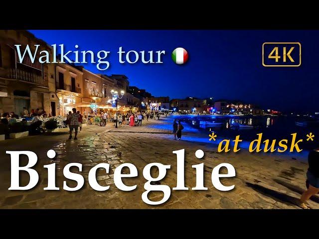 Bisceglie at dusk (Puglia), Italy【Walking Tour】History in Subtitles - 4K