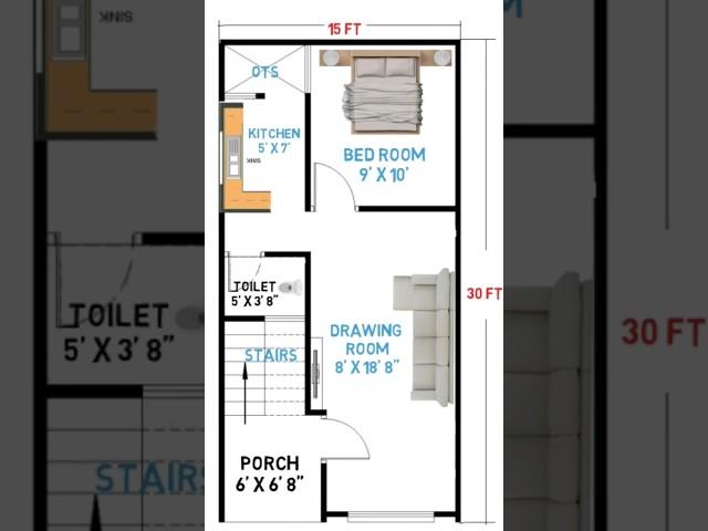 15x30 House Plan || 15x30 House Design || 450 sq ft Ghar Ka Naksha || 15 x 30 House
