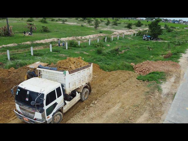 EP8 | Technique!! Landfill up Process Fill the soil Use Dozer MITSUBISHI BD2F With 5Ton Dump Trucks