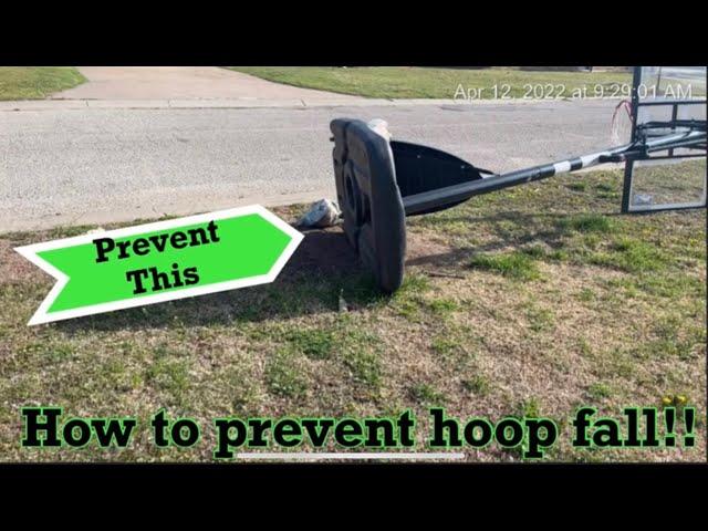 Basketball hoop, tie down, and how to prevent blow over