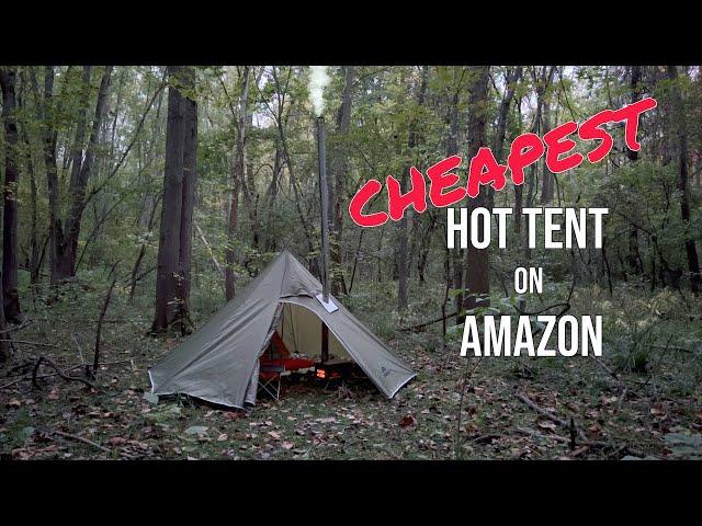 SOLO Overnight Camping in the Cheapest Hot Tent on Amazon