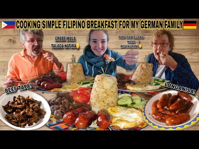 MY GERMAN FAMILY TRIES OUR SIMPLE FILIPINO BREAKFAST BEEF TAPA AND LONGANISA+GARLIC FRIED RICE.