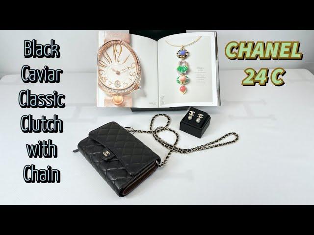 #Chanel #Chanel 24C Black Caviar Classic Clutch with Chain.