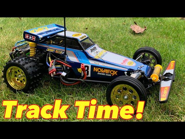 Running the 2020 Tamiya Novafox 2WD RC Buggy On The Garden Grass Track + Upgrading The Motor and ESC