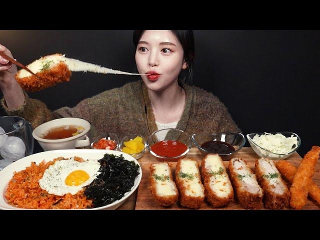 SUB)Cheesy Pork Cutlet, Thick Pork Sirloin Cutlet & Spicy Kimchi Fried Rice Mukbang Asmr