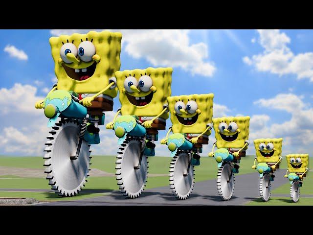 Big & Small Saw Monowheel whith SpongeBob vs Train | BeamNG.Drive