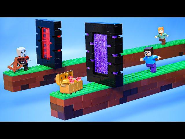 What If You Build All Sizes Nether Portal All Color In Minecraft | Lego Minecraft Animation