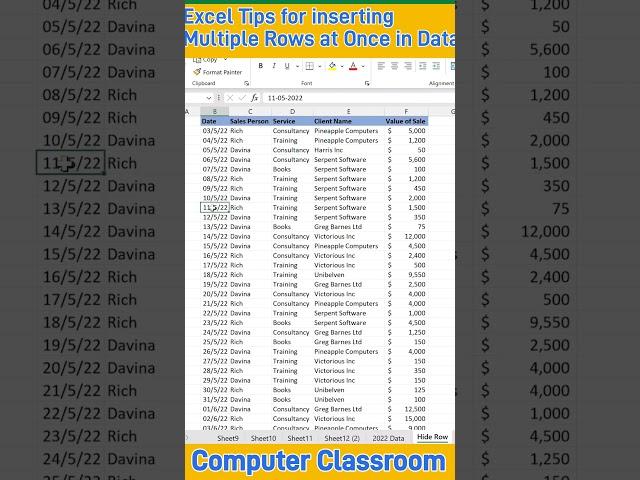 Excel Tips for inserting Multiple Rows at once in Data #exceltips #tutorialexcel #exceltricks