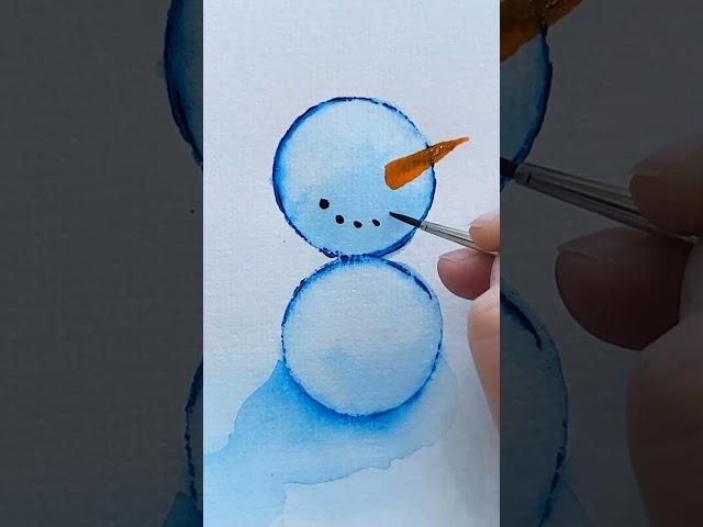 How to paint easy watercolor funny snowman / Simple Christmas Card ideas /Beginner exercises #shorts