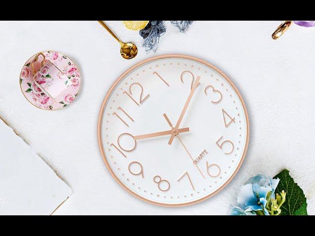 Foxtop Modern Wall Clock 12 Inch |Non-Ticking |Rose Gold |Silent |Battery Operated |Round Quartz