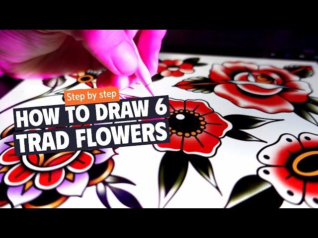 How to Draw 6 different Traditional Flowers with ease