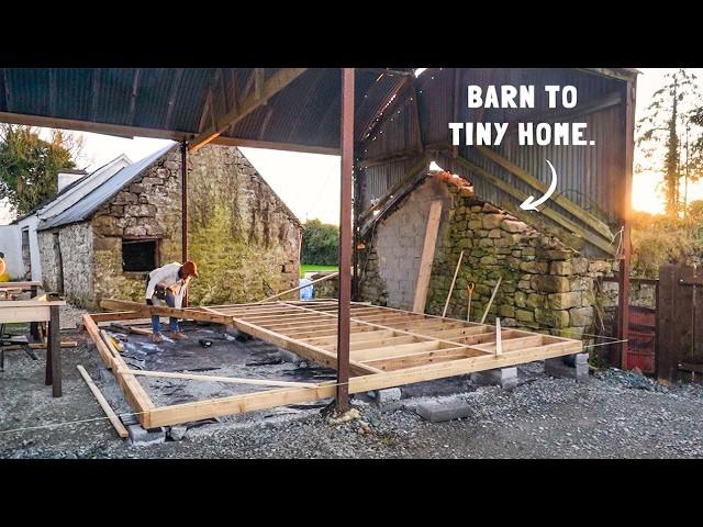 Building a cabin INSIDE old barn - framing out the floor.