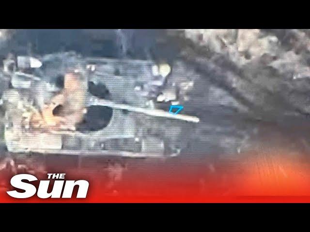 Ukrainian forces blow up armoured Russian tank in Luhansk