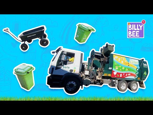 Billy Explores What’s in Bins and the Garbage Truck Cab!