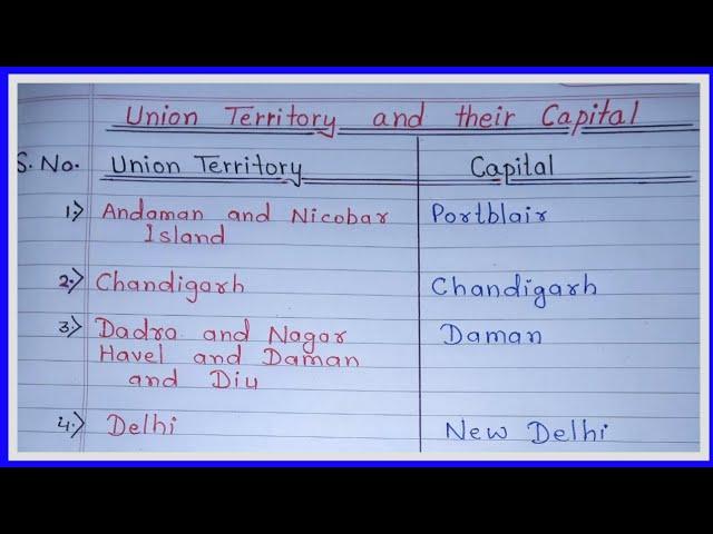 Union territory and their capital / Union territories of India 2023 / union territories and capital