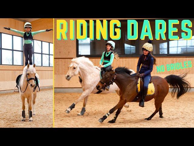 RIDING DARES CHALLENGE!!! * WILD CRAZY SPICY PONIES * HORSE RIDING STUNTS!