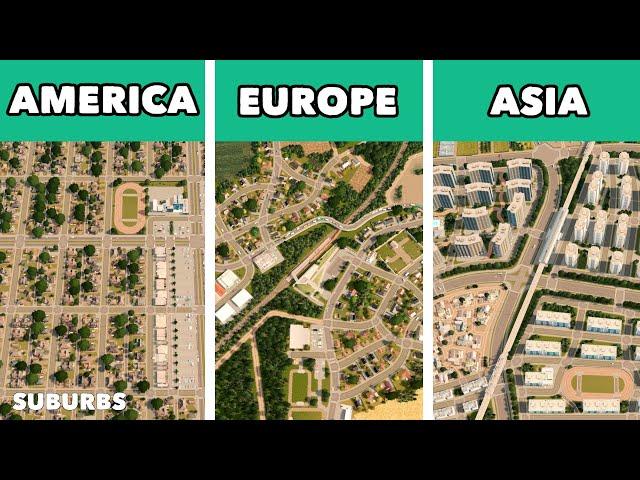America VS Europe VS Asia XXL - Building a suburb in Cities: Skylines