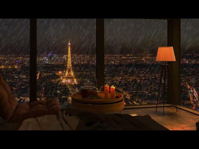 Fall Asleep Instantly with Calming Rain SoundsCozy Paris Bedroom With View Of The Eiffel Tower