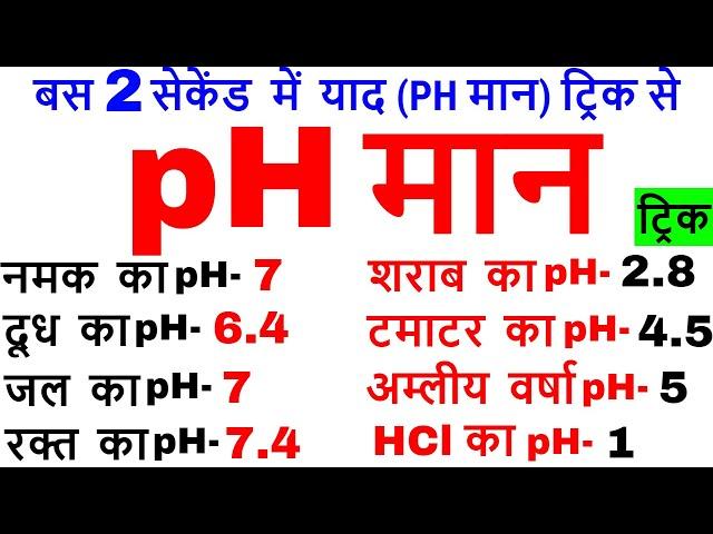 pH मान की ट्रिक | pH value trick | Science gk in Hindi | विज्ञान के प्रश्न | pH maan tricks