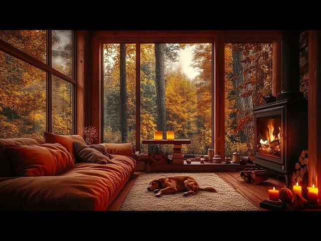 Rainy Day Jazz & Cozy Fireplace Vibes  Relax in a Warm Cabin Ambience