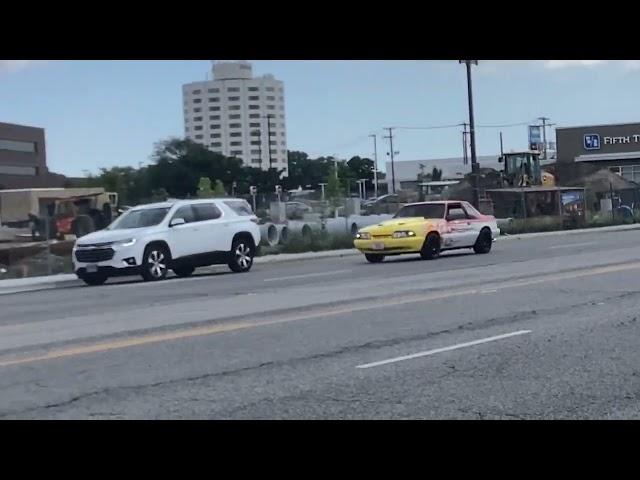 Spotted that 1992 Ford Mustang LX Foxbody with the flaming decals in Oak Lawn, Illinois again.