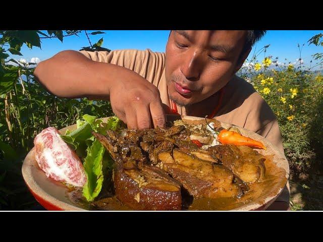 Eating most popular Ao Naga dish Anishi with pork || Naga Food.